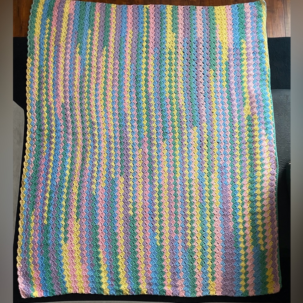 Handmade Pastel Striped Crochet Blanket